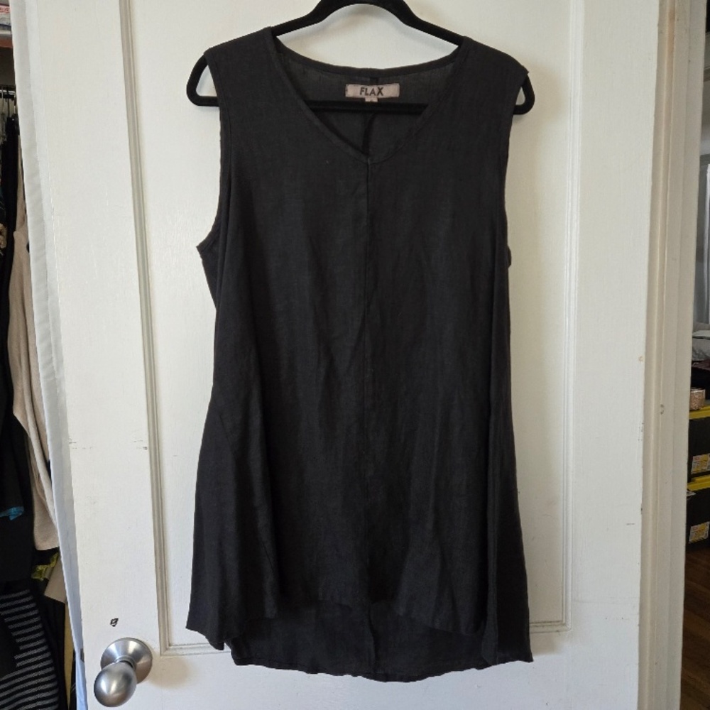Flax Black Linen Sleeveless Blouse - Size Small